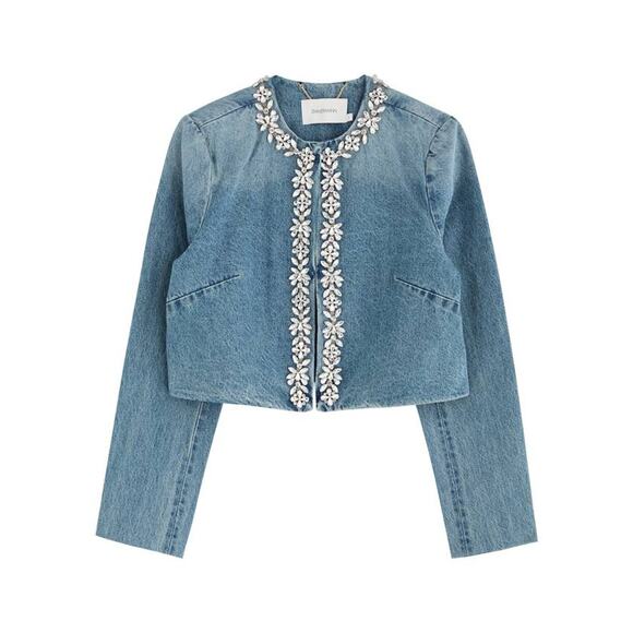 Zimmermann Crush Crystal Embellished Denim Jacket in Blue Moon AU 0 US 4 - Picture 7 of 7